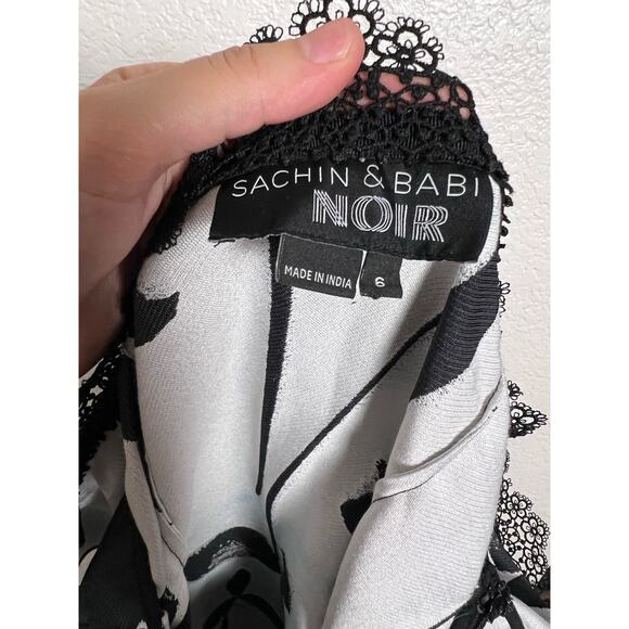 Sachin Babi NOIR Black White Lace Off The Shoulder Cocktail Dress Size 6 - Picture 16 of 16